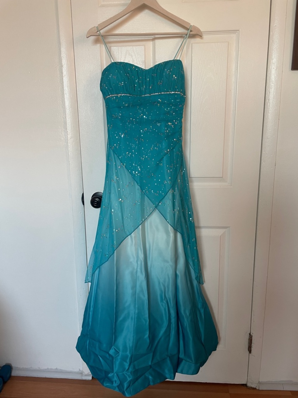 Jump Teal Ombre Sequin Spaghetti-Strap Prom Dress